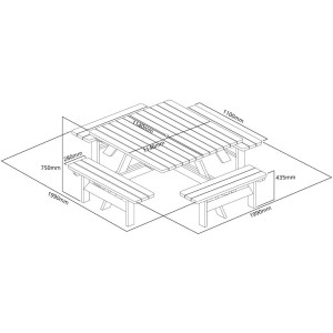 Picknickbord i fyrkantigt trä från Rowlinson 1980mm: Samkväm och robusthet