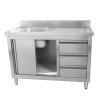Sink Unit 1 Bowl with Backsplash and 3 Drawers - 1200 x 600 mm - Bowl on the Left - Dynasteel