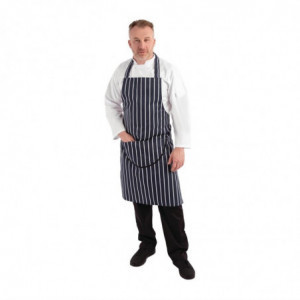 Fickförkläde med randig ficka i marinblått och vitt 965 x 710 mm - Whites Chefs Clothing - Fourniresto
