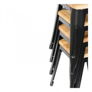 Barstolar Bistro Låg i Svart Stål med Träsits - 4-pack - Bolero